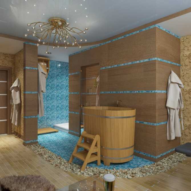 Дизайн бани, предбанника и душевой: интерьер помывочной, оформление в современном русском стиле