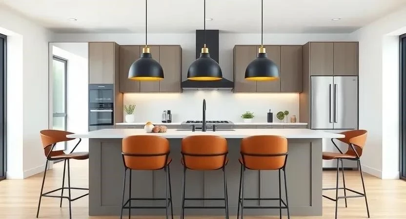 Зонирование кухни и гостиной с помощью кухонного острова