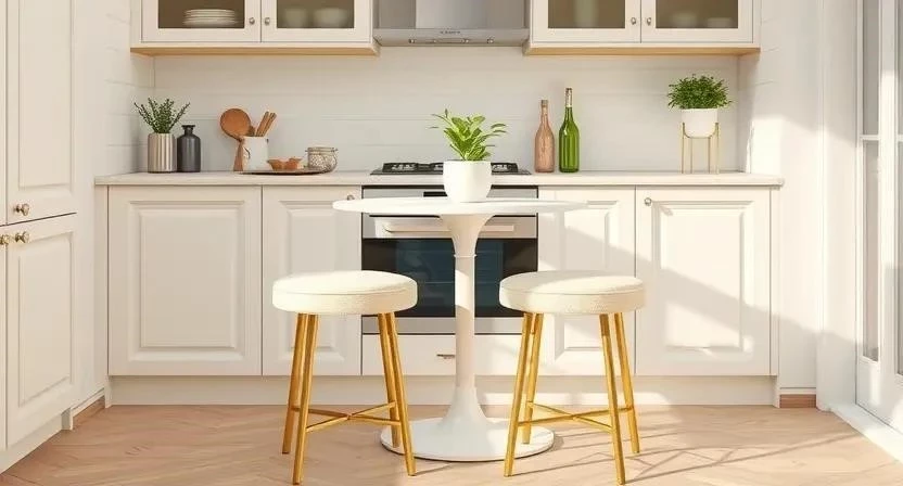Обустройство маленькой кухни с табуретами