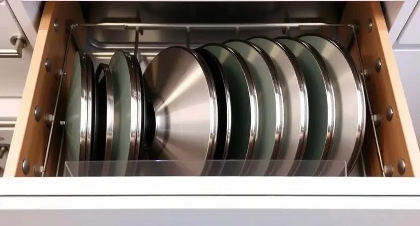 Организация хранения тяжелой посуды в нижних ящиках