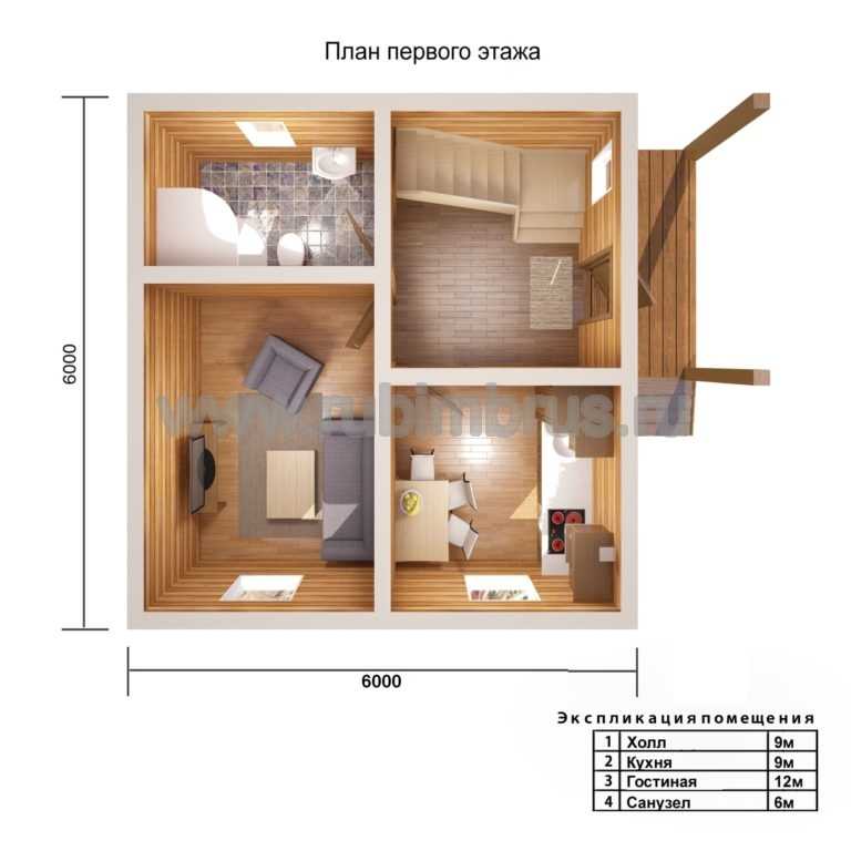 Дома и коттеджи 6 на 6: проекты и планировки одноэтажных и двухэтажных домов, фото