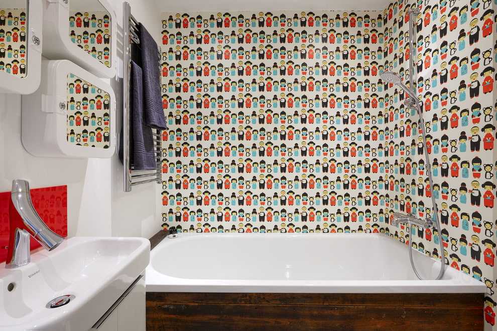 Отделка ванной обоями: современные варианты дизайна, 70 фото