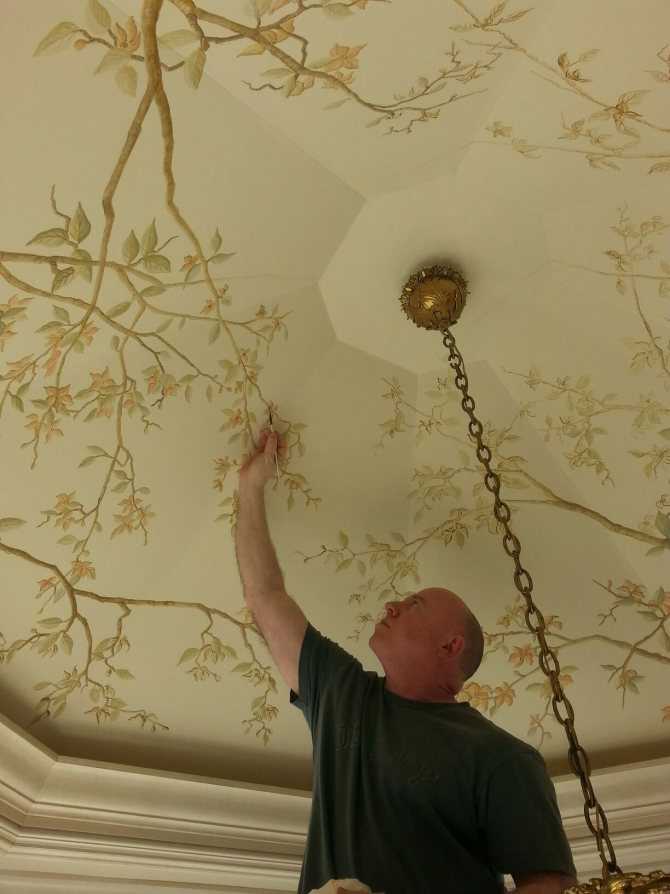 Роспись на потолке при ремонте: рисунок по дереву и дизайн, технология нанесения