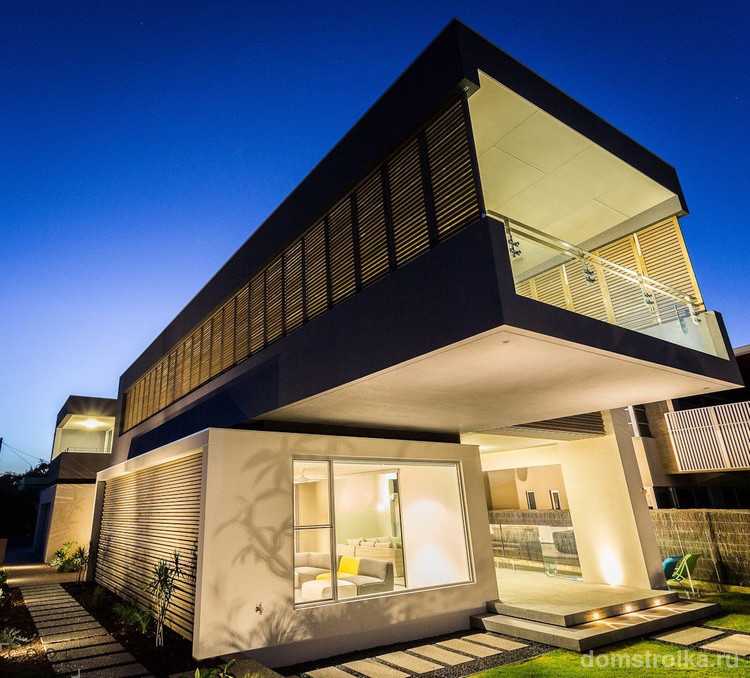 Дом в стиле хай тек: проекты современных одноэтажных домов и коттеджей с плоской крышей, планировка, фасад и терраса
 - 31 фото