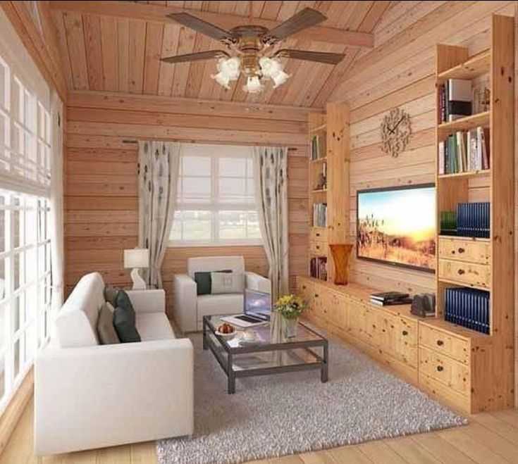 Дизайн интерьера деревянного дома из бруса внутри: оформление гостиной .