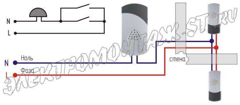 Электрический звонок в квартиру проводной схема подключения